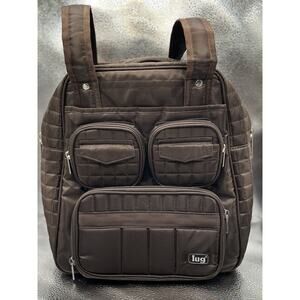 Lug Puddle Jumper Tote Bag Quilted Travel Backpack Multiple Pockets Brown